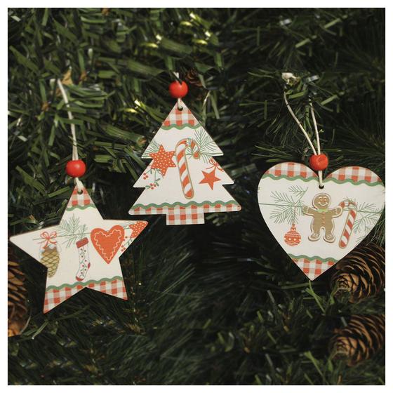 Kit 6 Enfeites Pendentes Para Árvore De Natal Em MDF 7cm Menor preço em Kit 6 Enfeites Pendentes Para Árvore De Natal Em MDF 7cm
