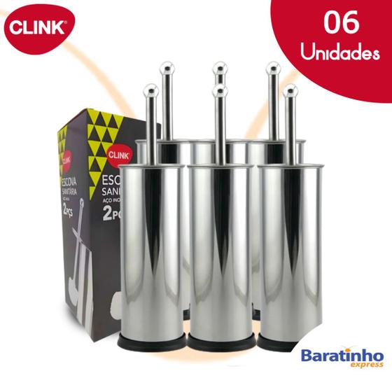 Imagem de Kit 6 Escova Sanitária Vaso Com Cabo de Inox e Suporte