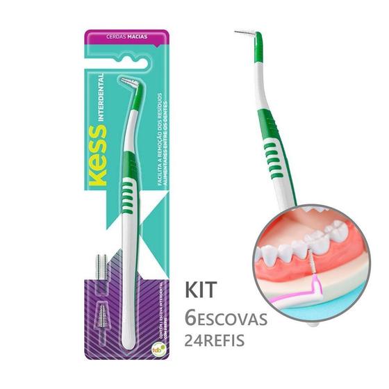 Imagem de Kit 6 Escovas de Dente Interdental Macia 24 Refis Kess