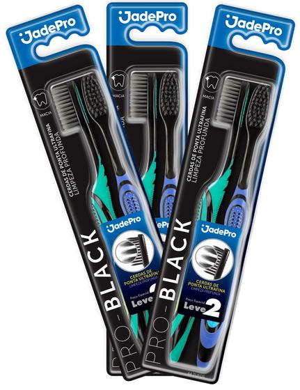 Kit 6 Escovas de Dente Pro Black super Macias Jadepro Menor preço em Kit 6 Escovas de Dente Pro Black super Macias Jadepro