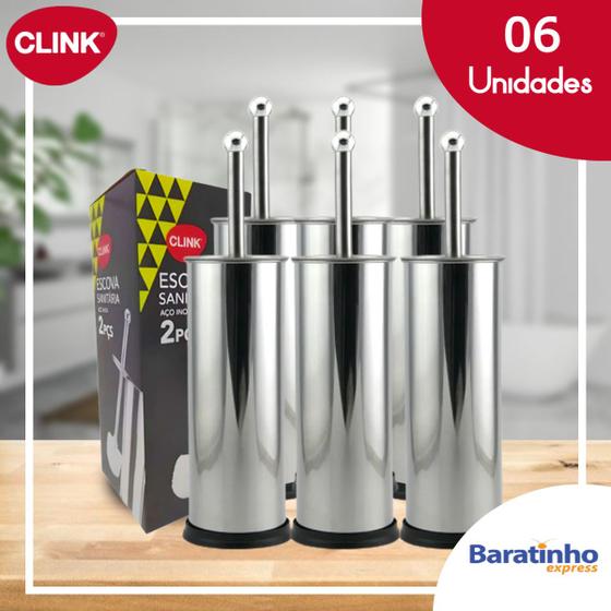 Imagem de Kit 6 Escovas Sanitária Vaso Com Suporte e Cabo de Inox