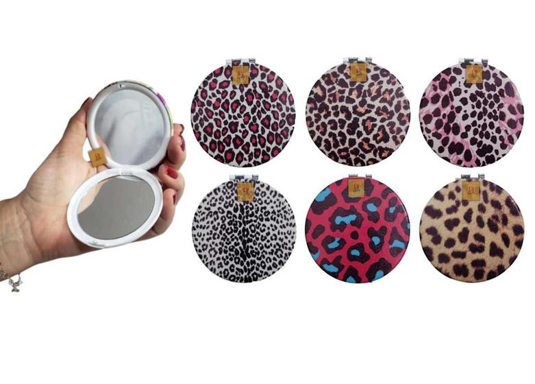 Imagem de Kit 6 Espelhos de Bolsa Dupla Face com Lente De Aumento Animal Print Luxo