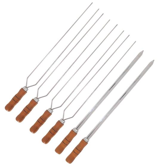 Imagem de Kit 6 Espetos 4 Duplo E 2 Espada 60cm Inox - Cabo De Madeira