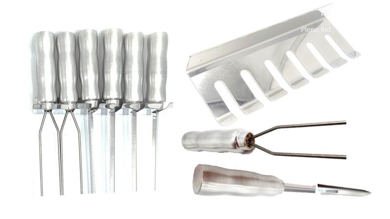Imagem de kit 6 Espetos de churrasco Em Inox Simples E Duplo 44cm com Porta Espeto