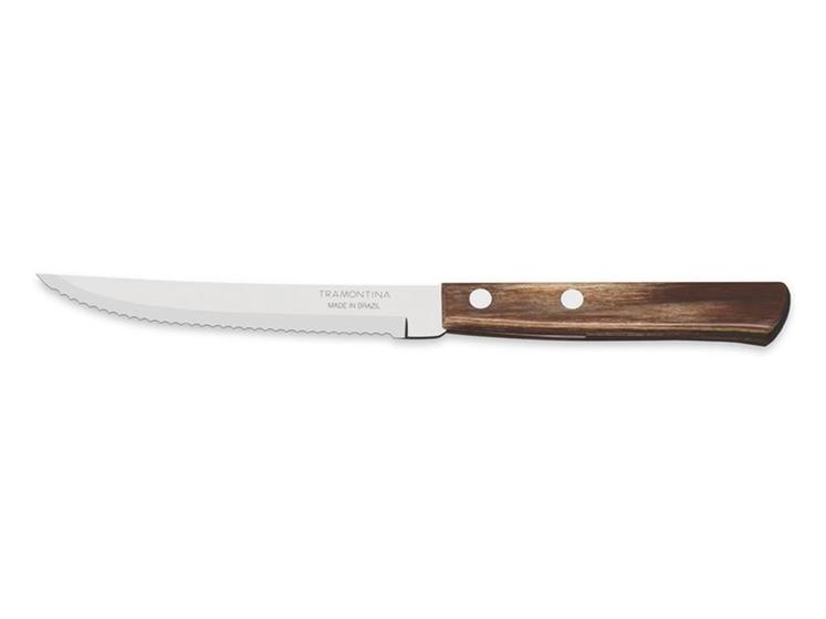 Imagem de Kit 6 faca para churrasco 5 polywood castanho lamina de aco inox e cabo de madeira tramontina