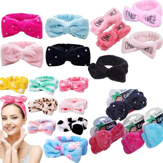Imagem de Kit 6 Faixas de cabelo Para Maquiagem Skin Care Limpeza Facial Pelucia