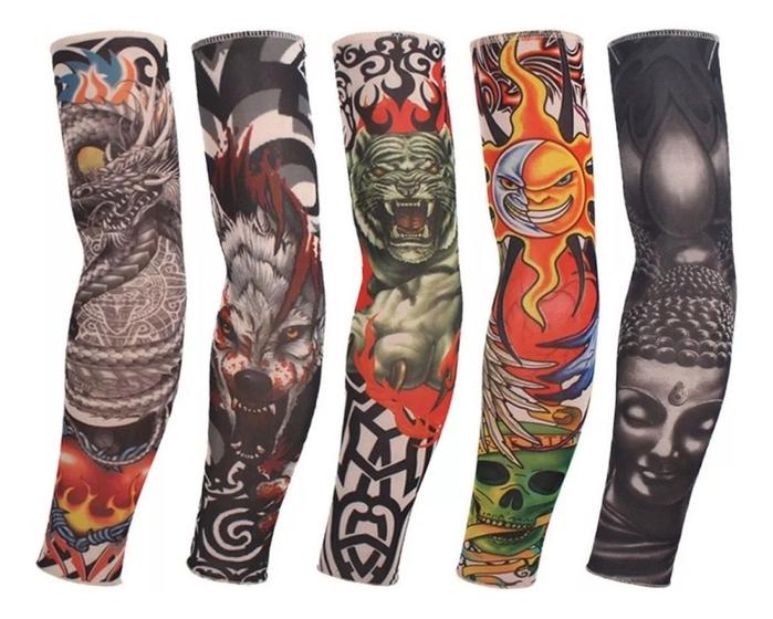 Imagem de Kit 6 Fake Tattoo Segunda Pele Sleeve Tatuagem Falsa Manga