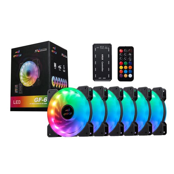 Kit 6 Fans Coolers Gamer ARGB 120MM c/ Controladora e Controle Remoto Menor preço em Kit 6 Fans Coolers Gamer ARGB 120MM c/ Controladora e Controle Remoto