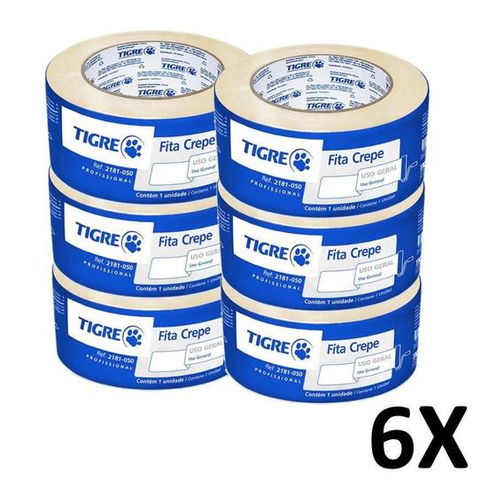 Imagem de Kit 6 Fita Crepe Uso Geral Pintura 48Mmx50M Tigre