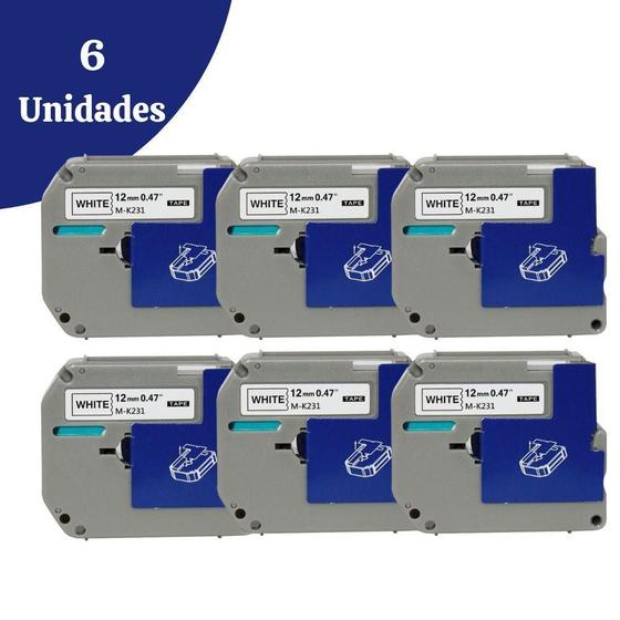 Imagem de Kit 6 Fitas Compatíveis Brother M231 M-K231 Pt 70 80 90 12mm