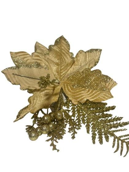 Imagem de Kit 6  Flores Arvore De Natal Glitter 39cm Linha Luxo Gold