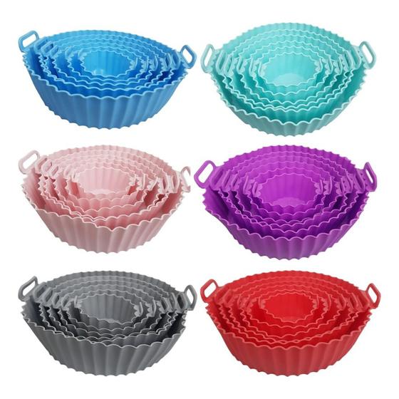 Imagem de Kit 6 Forma Silicone Air Fryer Tamanhos Variados - Microondas Fritadeira Assadeira - Reutilizável Antiaderente Flexível 