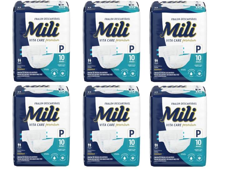 Imagem de Kit 6 Fralda Adulto Mili Vita Care Premium P 10 Unid - Mili