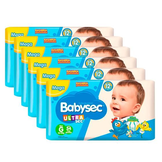 Fralda Babysec Ultrasec Mega M - Kit Com 6 Pacotes Para Bebês
