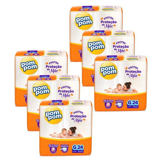 Imagem de Kit 6 Fraldas Pom Pom Protek Proteção de Mãe Jumbo G com 24un cada