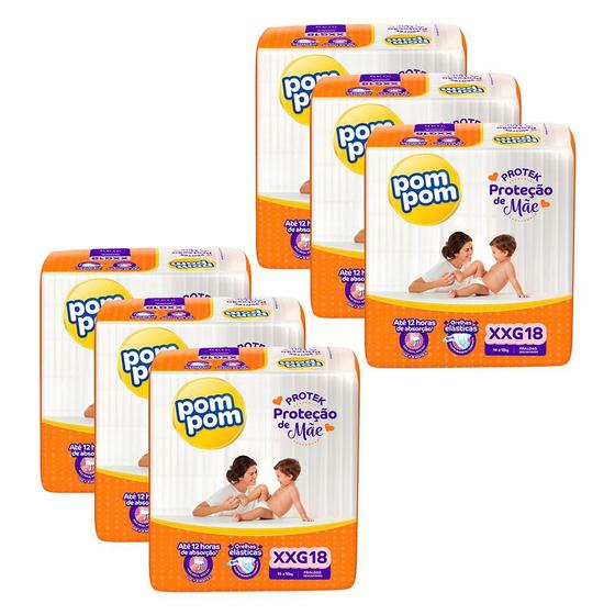 Imagem de Kit 6 Fraldas Pom Pom Protek Proteção de Mãe Jumbo XXG com 18un cada