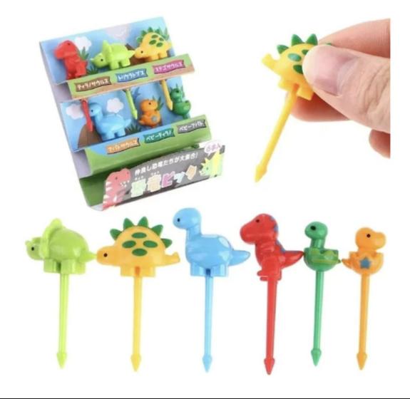 Imagem de Kit 6 Garfinhos Dinossauro Petisco Frutas Lancheira Infantil