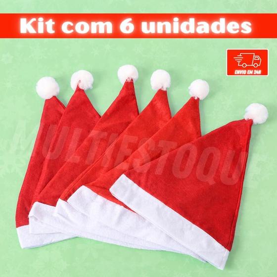 Imagem de Kit 6 Gorros Papai Noel Veludo Vermelho 40 Cm Touca Natal