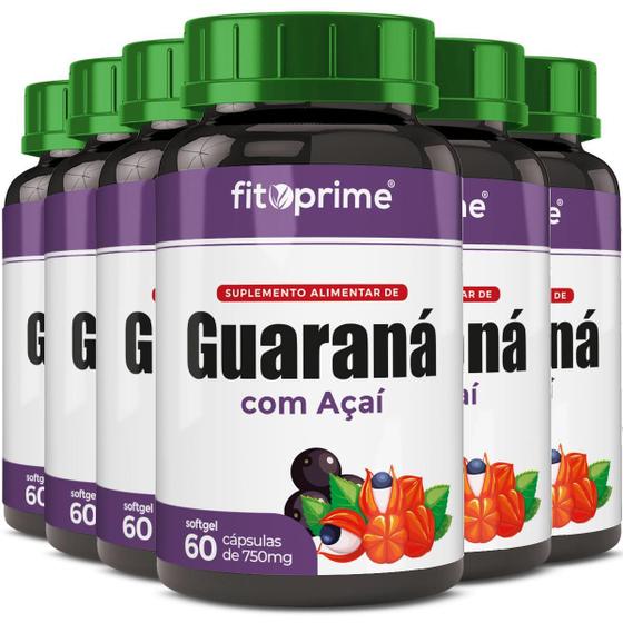 Imagem de Kit 6 Guaraná Com Açai 60 Cápsulas 750Mg Fitoprime