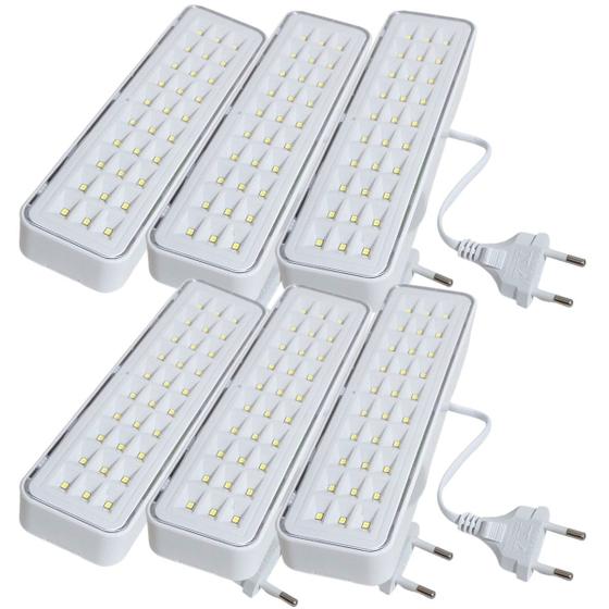Kit 6 Iluminária de Emergência Luz 30 Led Bivolt 110v 220v