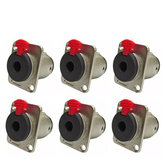 Imagem de Kit 6 Jack P10 Estéreo Painel C/ Trava Custom Sound Femea Cromado