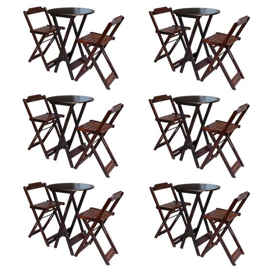 Imagem de Kit 6 Jogos de Mesa Bistrô de Madeira com 2 Cadeiras Dobravel Ideal para Bar e Restaurante Imbuia