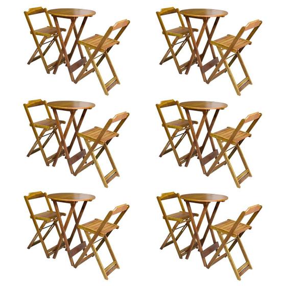 Imagem de Kit 6 Jogos de Mesa Bistrô de Madeira com 2 Cadeiras Dobravel Ideal para Bar e Restaurante Mel