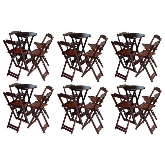 Kit 6 Jogos de Mesa Bistrô de Madeira com 4 Cadeiras Dobravel Ideal para Bar e Restaurante Imbuia - Móveis Guará Imagem de Kit 6 Jogos de Mesa Bistrô de Madeira com 4 Cadeiras Dobravel Ideal para Bar e Restaurante Imbuia