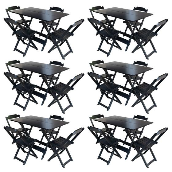Imagem de Kit 6 Jogos de Mesa com 4 Cadeiras de Madeira Dobravel 120x70 para Bar e Restaurante - Preto