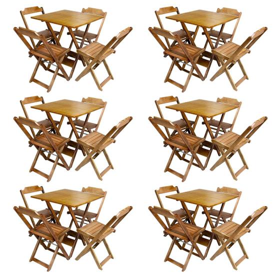 Imagem de Kit 6 Jogos de Mesa com 4 Cadeiras de Madeira Dobravel 60x60 Ideal para Bar e Restaurante - Mel