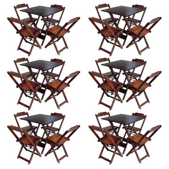 Imagem de Kit 6 Jogos de Mesa com 4 Cadeiras de Madeira Dobravel 70x70 Ideal para Bar e Restaurante - Imbuia