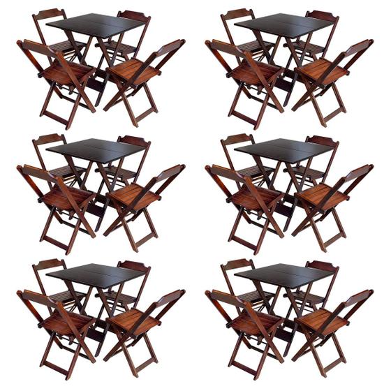 Kit 6 Jogos de Mesa com 4 Cadeiras de Madeira Dobravel 70x70 Ideal para Bar e Restaurante - Imbuia Menor preço em Kit 6 Jogos de Mesa com 4 Cadeiras de Madeira Dobravel 70x70 Ideal para Bar e Restaurante - Imbuia