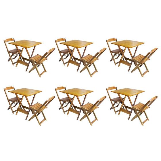 Imagem de Kit 6 Jogos de Mesa Dobravel com 2 Cadeiras de Madeira 70x70 Ideal para Bar e Restaurante - Mel
