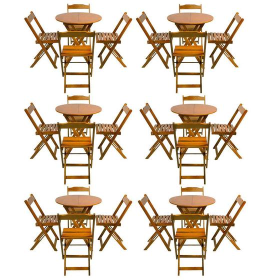 Imagem de Kit 6 Jogos de Mesa Dobravel com 4 Cadeiras Tampo Redondo 70x70 Mel