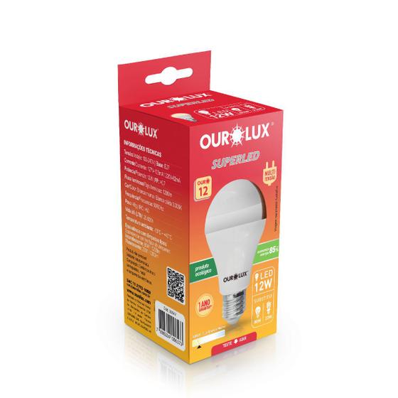 Imagem de Kit 6 Lâmpada Led Bulbo 12w Branco Quente (3000k) - Ourolux