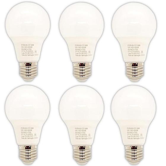 Imagem de Kit 6 Lâmpada Led Bulbo Branco Frio 9W Bivolt 6500K