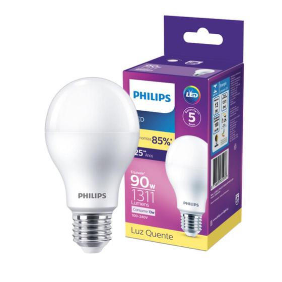 Imagem de Kit 6 Lampada Led Bulbo Philips 13w Branco Quente 3000K E27