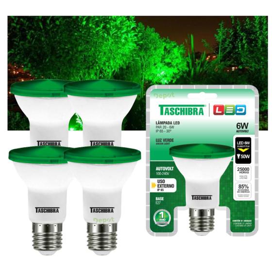 Imagem de Kit 6 Lâmpada Led Par 20 Jardim Externo 6w Ip65 Verde Taschibra