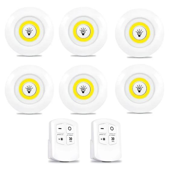 Imagem de Kit 6 Lâmpada Spot Luminária Luz Led Sem Fio Com 2 Controles