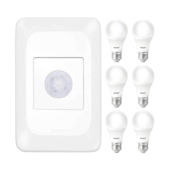 Imagem de Kit 6 Lâmpadas com Sensor de Presença Completo Branco Frio PIAL Pop e Avant
