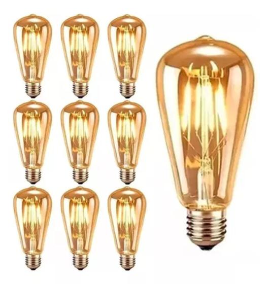 Imagem de Kit 6 Lâmpadas Filamento Led Retrô Vintage 4w Quente St64 Luz Amarelo 110v 220v (bivolt)