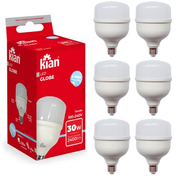 Imagem de Kit 6 Lampadas Led 30w Bulbo Branco Frio Bivolt