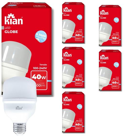 Imagem de Kit 6 Lâmpadas Led super Globe Branca 40w 6500k Bivolt Kian