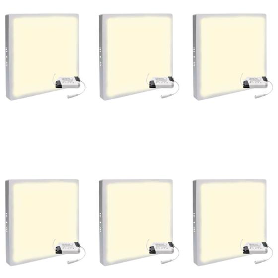 Imagem de Kit 6 Lâmpadas Plafon Painel Alumínio Led 25w Sobrepor 3500k Branco Quente Atacado