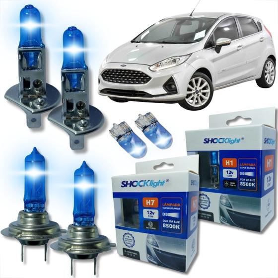 Kit 6 lâmpadas super brancas 8500k farol alto baixo e lanterna h7 h1 t10 duplo foco kit shocklight Imagem de Kit 6 lâmpadas super brancas 8500k farol alto baixo e lanterna h7 h1 t10 duplo foco kit shocklight