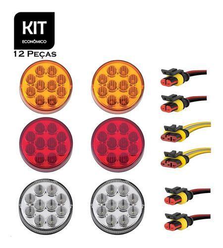 Imagem de KIT 6 Lanterna Ônibus Caminhão Carreta Bugue Traseira LED 12 volts Ø 9.60cm com Conector