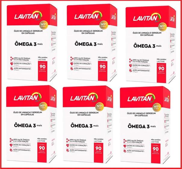 Kit 6 Lavitan Ômega 3 Óleo De Linhaça Gergelim 90cps Cimed Ômega 3, 6, 9 Magazine Luiza