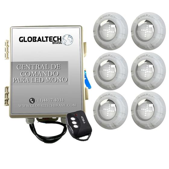 Imagem de Kit 6 Led Piscina Monocromático 9W + Central + Controle - Lu