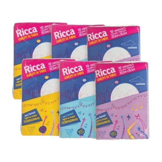 Imagem de Kit 6 Lenços de Papel Mini Ricca 10 Unidades Limpeza Geral