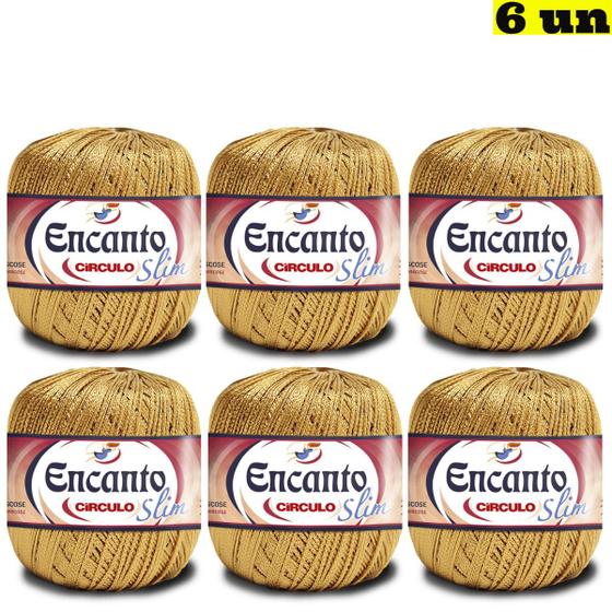Imagem de Kit 6 Linhas Encanto Slim Dourada 240 metros Círculo Fio 100% Viscose para Crochê, Tricô e Artesanato